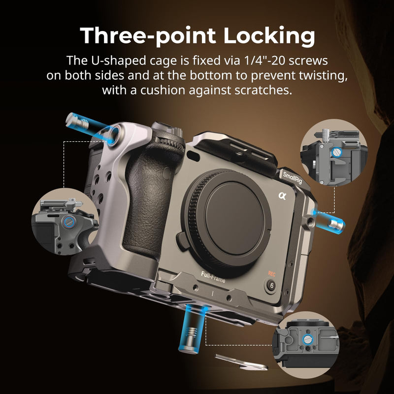 SmallRig FX3 / FX30 HawkLock Quick Release Camera Cage Kit for Sony with Cable Clamp, Bulit-in QR Cold Shoe NATO Rail/QR Plate for Arca, Modular Design Compatible with Original XLR Handle HawkLock QR Cage