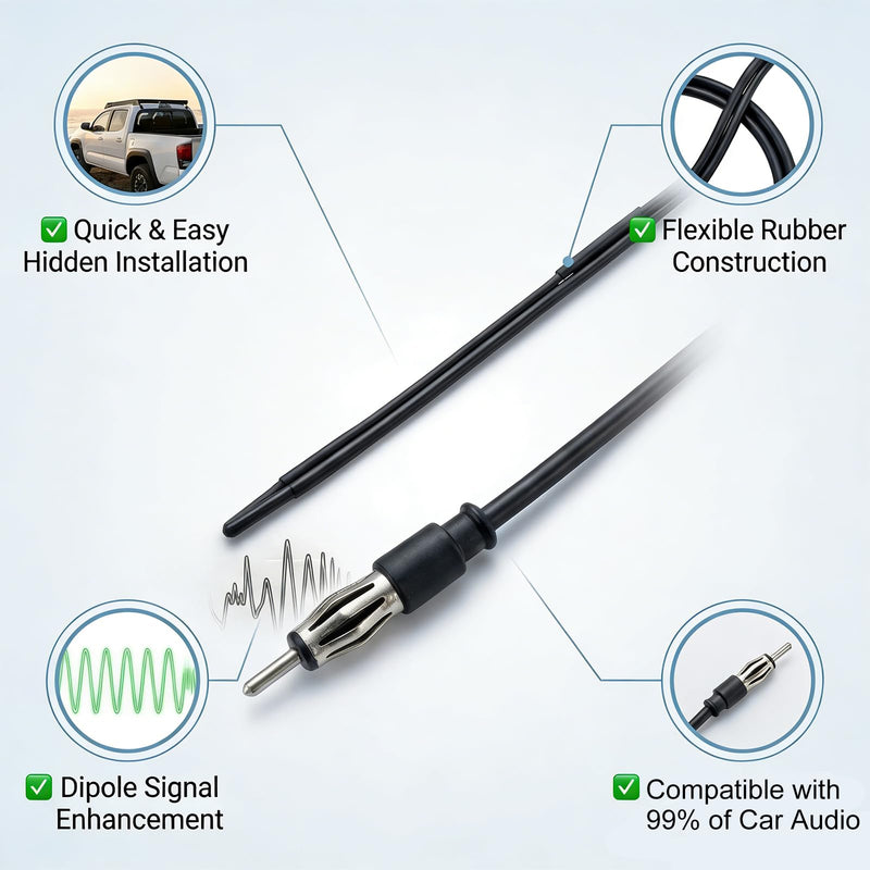 STUDIOFINIX 1.3M Marine Radio Antenna, Waterproof Dipole Hideaway FM Antenna No Drilling Easy Install for Car Boat ATV UTV, Black