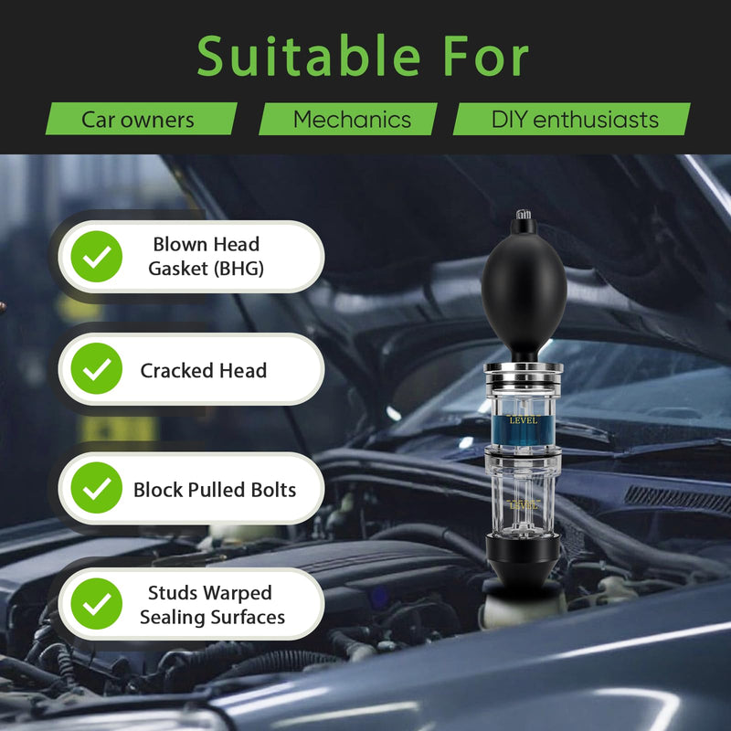 Dual-Chamber Head Gasket Tester Kit,Accurately and Quickly Detects Leaks in Head Gasket,Combustion Leak Tester—Compatible with Most Gasoline/Diesel Vehicles Models,Saves Time and Repair Costs