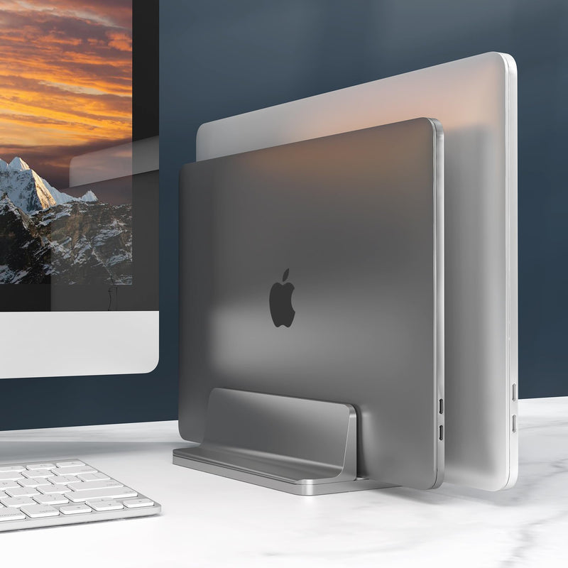 Vertical Laptop Stand, Adjustable 2 Slot Aluminum Desktop Holde(Up to 17.3 inch), Fits All MacBook/Microsoft Surface/HP/Dell/ChromeBook/iPad and Gaming Laptops (Grey) Grey