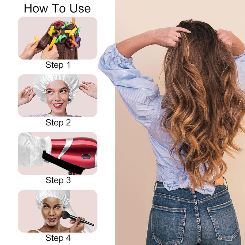 xincx 42Pcs 7" Heatless Bendy Hair Rollers,Overnight Curlers for All Hair | Flexi Curling Rods for Sleep Styling,with Hair Dryer Bonnet for Quick Shaping(Silvery),No Heat Foam Rollers for Salon,Travel Silvery