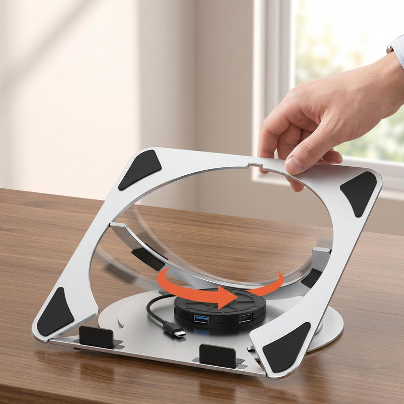 360° Rotating Laptop Stand, Aluminum Alloy Material, Built-in 3-in-1 USB Docking, USB 3.0 Interface for Team Collaboration and Online Teaching