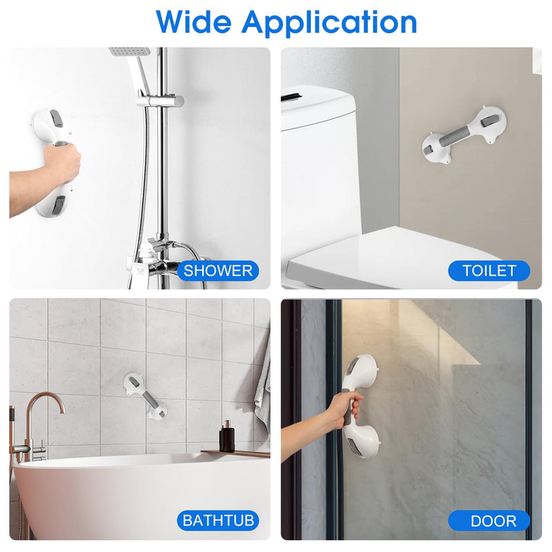Suction Grab Bar with Safety Indicator for Bathtub Shower Bathroom, Heavy Duty Handrail Removable Reusable for Elderly Disabled and Kids, Anti-Slip Grip, No Drilling Tool Free, Waterproof Grey 12'' 2 Pack Gray