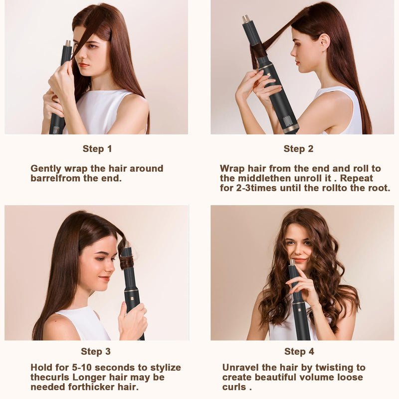 Dryhsip Hair Dryer Brush, 5-in-1 Hot Air Brush, Blow Dryer & Styler with Detachable Heads (Curling Wand, Volumizing Brush, Straightener, Curler), Travel Hairdryers Lightweight for Women & Men(Raven) | Negative Ionic Hair Brush Drying, Professional Blow...