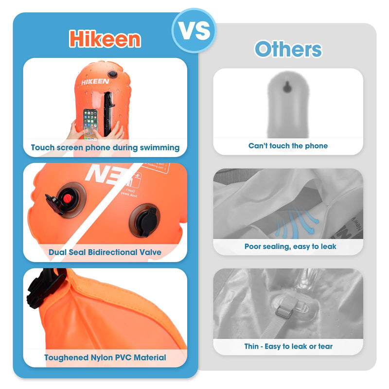 Hikeen Swim Buoy with Dry Bag 20L - Waterproof Touchscreen Large,Fully Waterproof Swim Safety Float for Open Water Swimmers and Training Triathletes, Kayaking, Be Bright, Be Safer