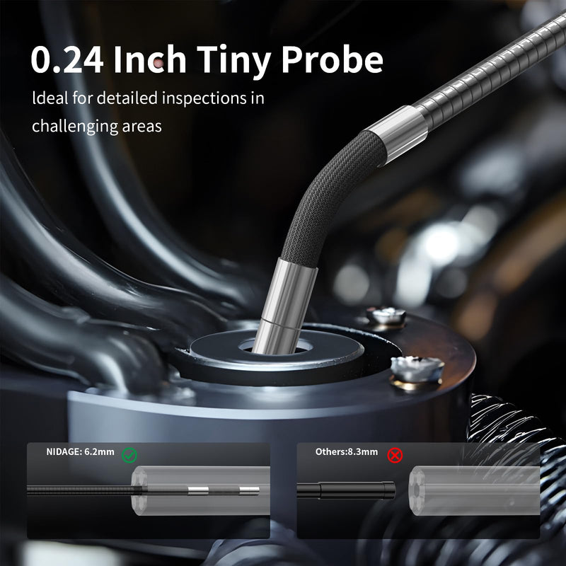 Two-Way Articulating Endoscope Camera with Light, Industrial Borescope with 0.24in Articulated Snake Inspection Camera, Flexible Fiber Optic Scope Cam for Automotive Aircraft Mechanics, 5.2FT 6.2mm Articulating Borescope