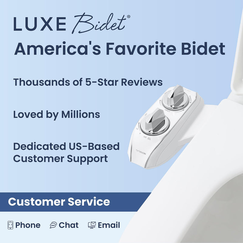LUXE Bidet NEO 185 Plus - Dual Nozzle, Non-Electric Bidet Attachment for Toilet Seat, Patented Slide-In Install, 360° Self-Clean, EZ-Lift to Clean, Feminine & Rear Wash (Chrome) Chrome