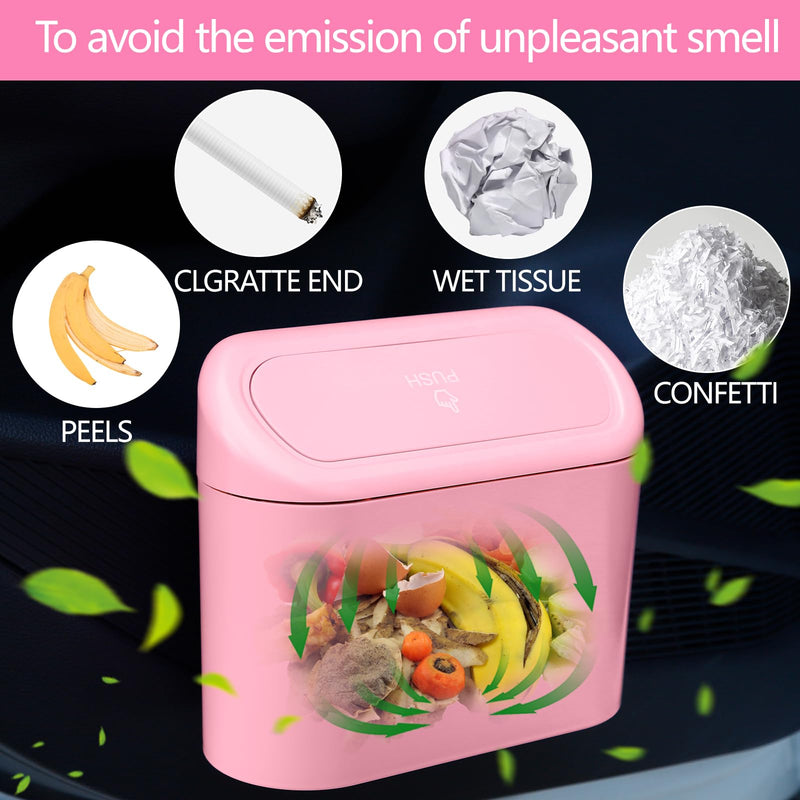 NBTEPEM Pink Car Trash Can with Lid, Mini Auto Garbage Can with 30 Trash Bags, Leakproof Automotive Garbage Container Bin, Multipurpose Organizers and Storage for Car, Home, Office (Pink) 1