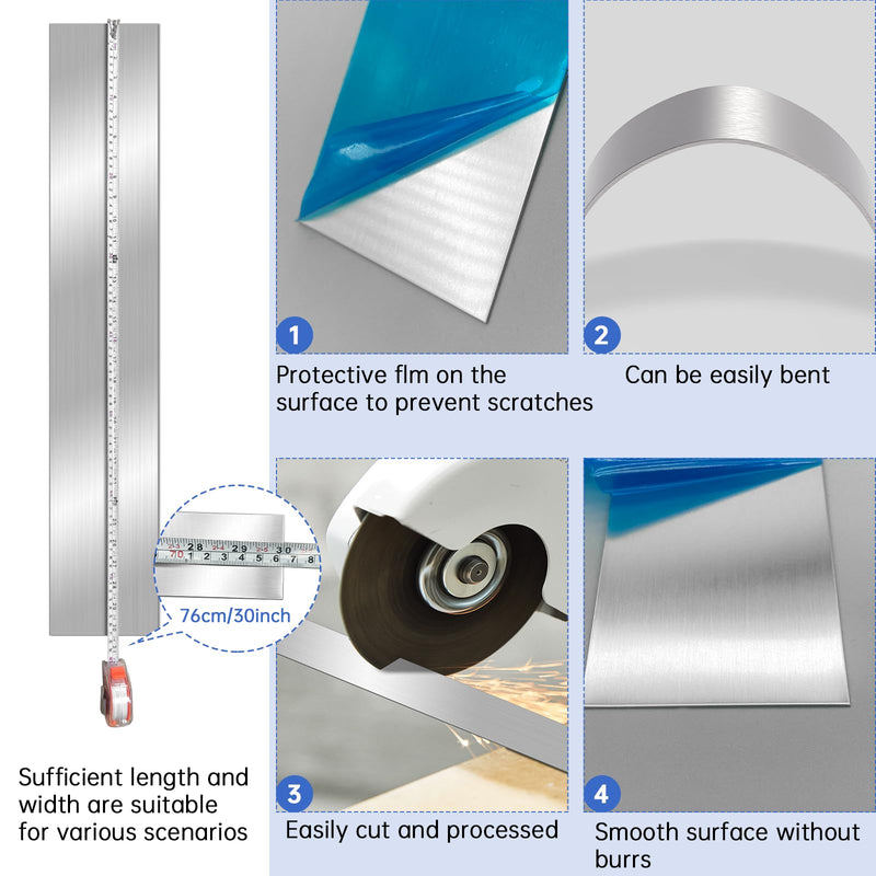 2 Pcs 304 Stainless Steel Sheet Metal Gap Filler Trim Strip (30"x 1.5"x 0.04" Thickness)，Brushed Metal Finishing Sheet for Home Kitchen Tools 2 PCS (1.5 x 30 Inch)