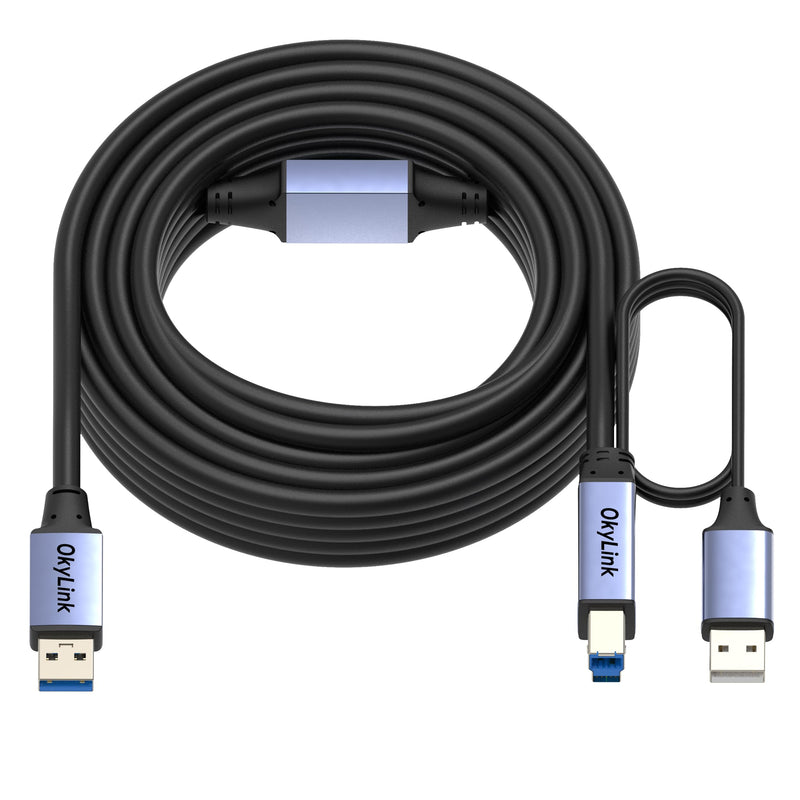 65ft(20M) Active USB 3.0/3.2 Gen 1 Repeater Cable A Male to B Male with Optional Power 5Gbps for Professional Printing, Scanning 65ft (20M) Black cable + Gray shell