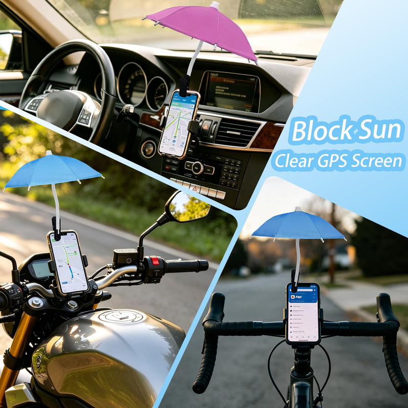2Pcs Phone Umbrella for Sun, Umbrella for Phone Sun Shade with Adjustable Angle & Clip On Design, Compatible with iPhone & Android for Pool Beach Outdoor Blackout Anti-Glare Pink & Blue