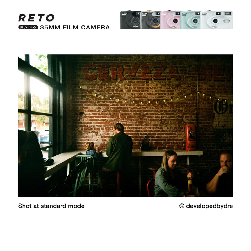 RETO PANO 35mm Film Camera - 22mm Wide Lens, Panorama, Easy Switch, Cinematic Modes, Lens Cover, Built-in Flash, Reusable (Film & AAA Battery are not Included) (Sheer Black) Sheer Black