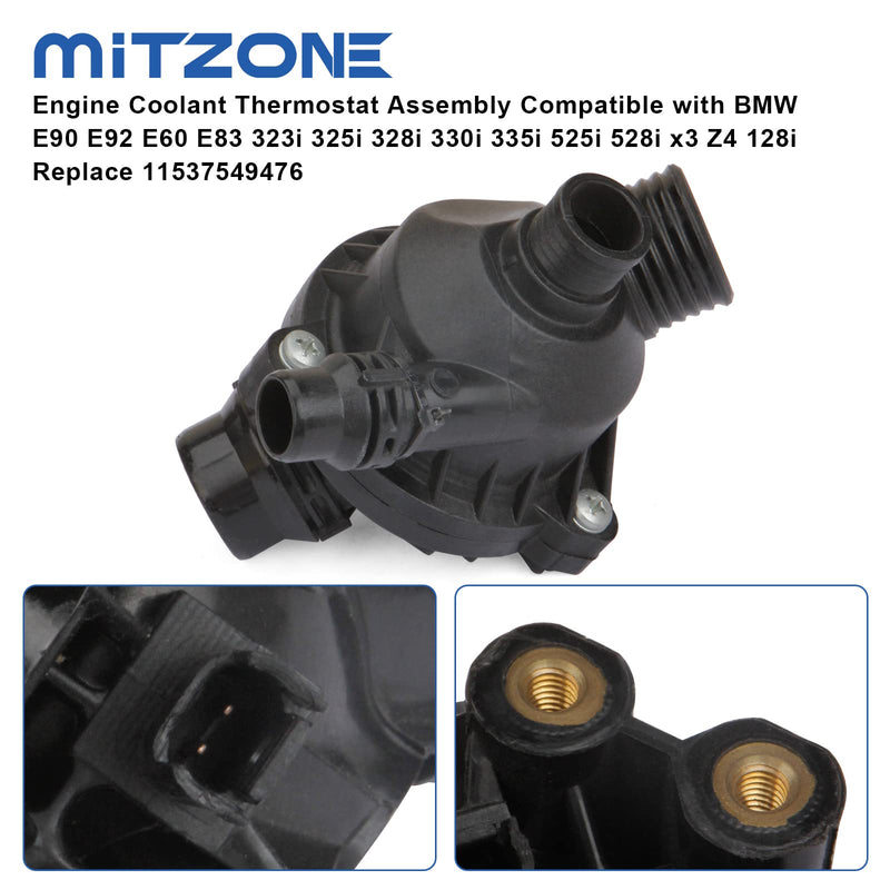 MITZONE Engine Coolant Thermostat Assembly Compatible with BMW E90 E92 E60 E83 323i 325i 328i 330i 335i 525i 528i x3 Z4 128i Replace 11537549476 White(Upgrade Aluminum)