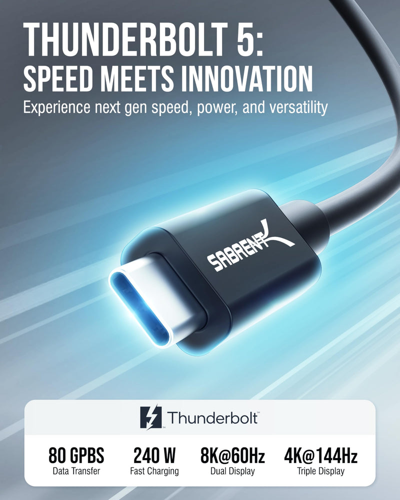SABRENT Thunderbolt 5 Certified Cable 3ft – 120Gbps Bandwidth, USB4 v2 Compatible, 240W PD 3.1 EPR, DisplayPort 2.1, PCIe 4-Lane, Backward Compatible with Thunderbolt 3/4 & USB-C Devices (CB-T5M1)