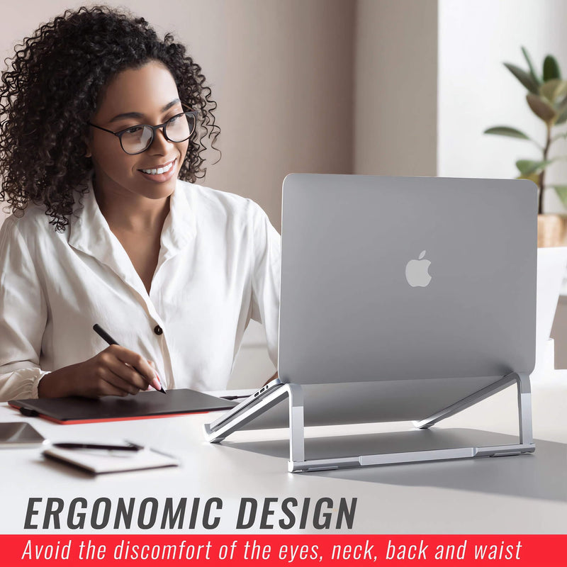 Portable Foldable Aluminum Laptop Holder - Ergonomic Laptop Riser Compatible with 11 to 15.6 Inch MacBook Air/Pro Silver