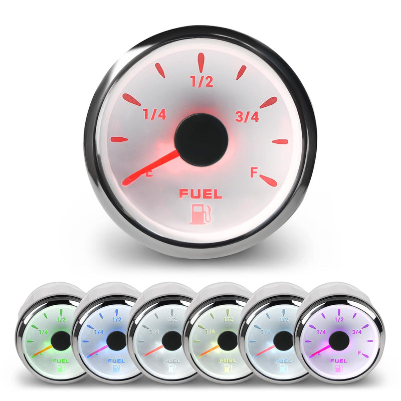 WATERWICH 2" 52mm Fuel Level Gauge 7 Color 240-33ohm Boat Gas Gauge Meter Kit DC12V-24V for Car Truck Vehicle Automotive Marine