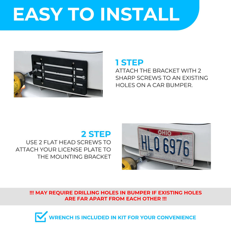 Front Bumper License Plate Bracket for Nissan 2000-2025, Plate Holder Set w 6 Unique Screw Bolts & Wrench Kit, License Tag Mounting Kit, Quality Plate Holders, Premium Car & Truck Accessories