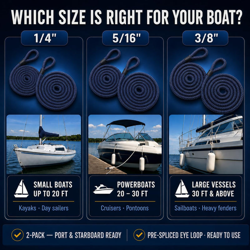 5/16" X 5FT (8mm x 1.5M) Fender Line Navy Blue 2 Pack Premium Double Braid, Mooring Dock Marine-Grade Dock Lines for Boats, Pre-Spliced with Eye Fender Lines 5/16" X 5FT - Navy