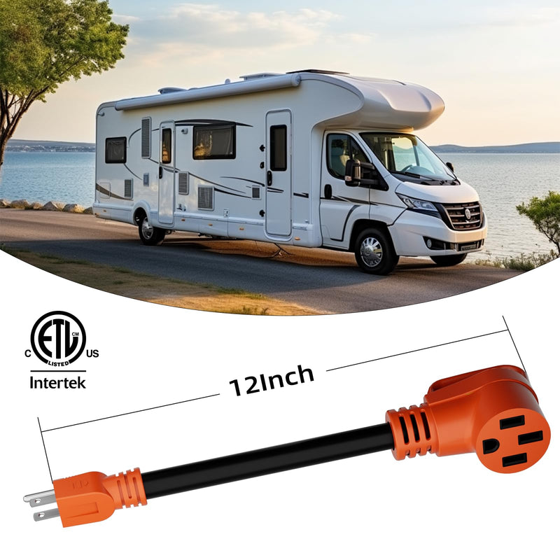 50 Amp to 110 Volt RV Adapter Cord, Nickel-Plated Power Adapter NEMA 5-15P to NEMA 14-50R, 10 AWG Pure Copper Cord, for RV Camper Caravan Van Trailer