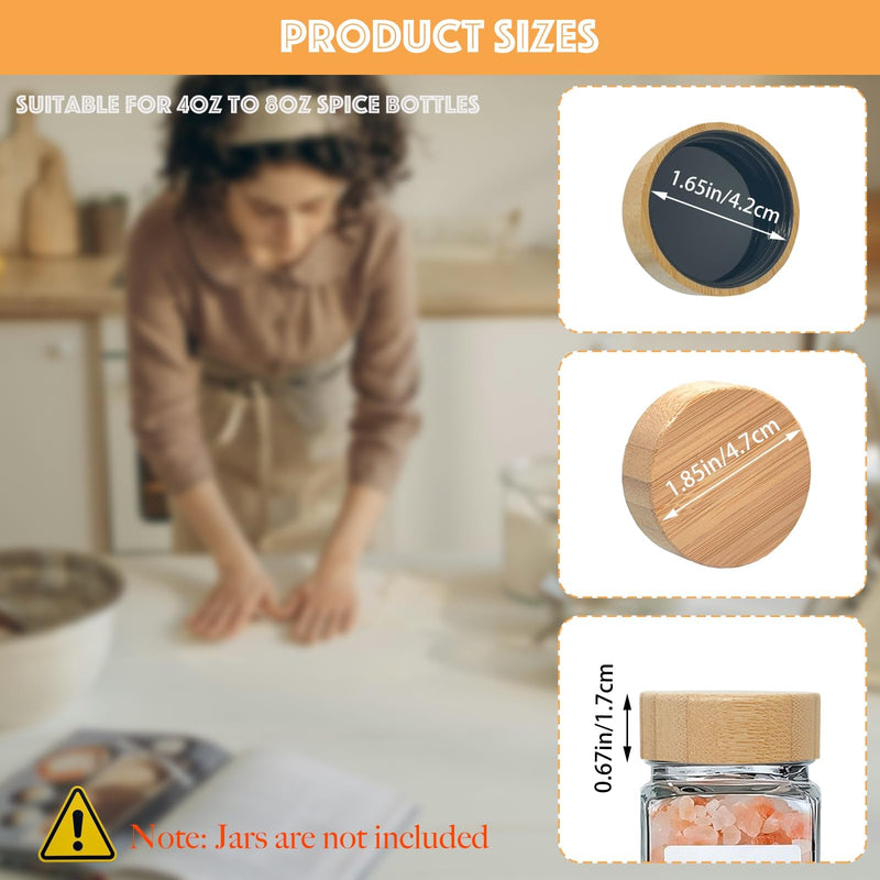 48 Pcs Spice Jars Bamboo Lids Replacement,Fits 4 Oz and 8 Oz Glass Spice Jar,For Square and Round Plastics Spice Jars,Jar Not Included (48) 48