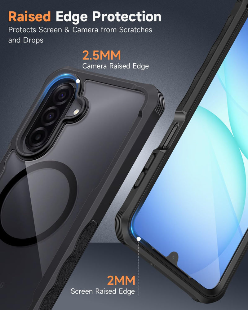 seacosmo for Samsung Galaxy A16 A17 A26 5G Case with Glass Protector Black | Full Body Bumper, Built-in Tempered Glass, Camera Lens Protection, Compatible with MagSafe, Shockproof a17 a16 a26 5g Case Black Clear