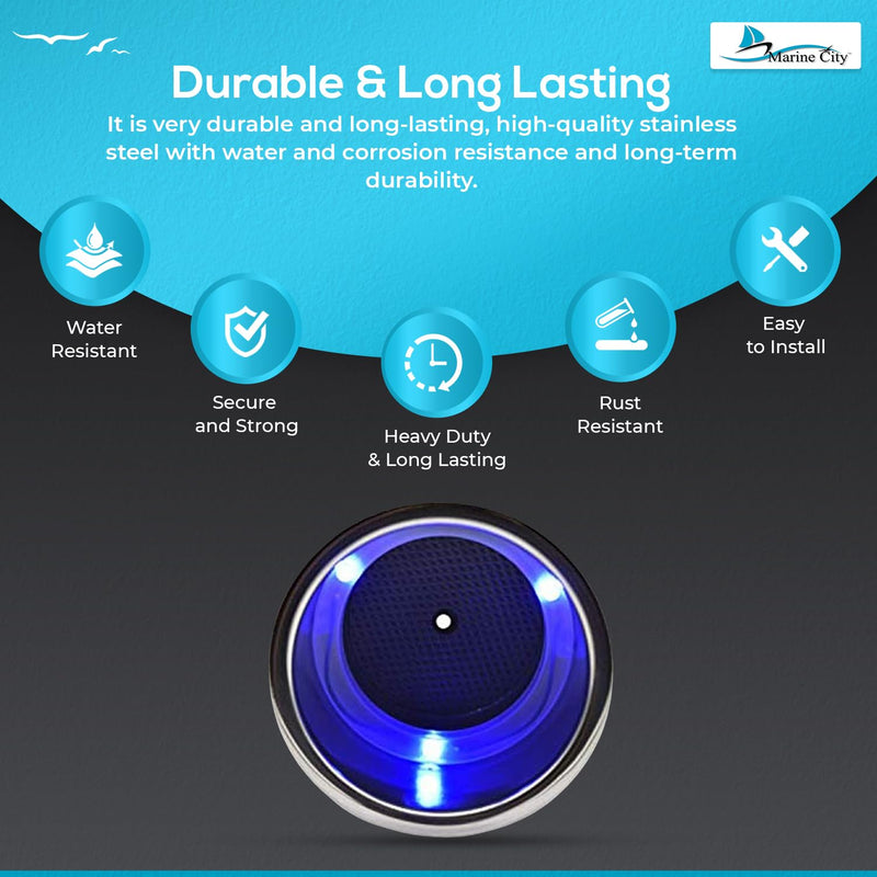 Marine City Drink Cup Holder with Drain – Stainless Steel, 12V 1W- 3 Blue LED Light, Ideal for Boat, RV, Poker Table, Car, Dashboard (Pack of 1) 1-Pcs