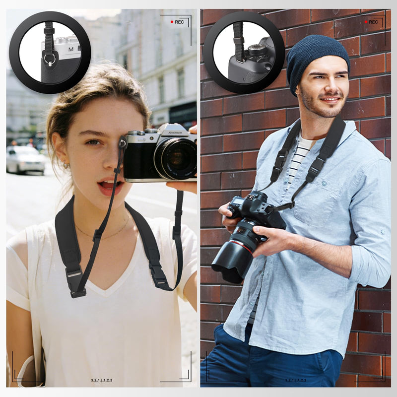 YFWE Adjustable Camera Neck Strap, Soft Neoprene Shoulder Belt with 4 Connection Ways, Anti-Slip Camera Strap for DSLR, Mirrorless & Camcorder, Travel & Outdoor Photography Gear Black