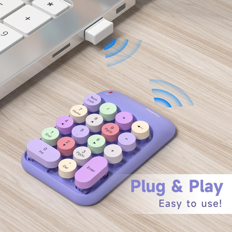 MOFII Wireless Number Pads - Purple Numeric Keypad 18 Keys USB 2.4G Round Keycap Colorful Extensions Keypads, Financial Accounting Portable Numpad 10 Key for Laptop/PC/Notebook/Surface Pro