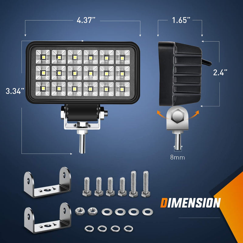 Nilight 4.4 Inch Square Utility LED Work Light W/Integrated Toggle Switch, 2PCS 36W 150° Flood Lamp for Offroad Heavy Equipment Vehicles Truck Tractor Golf Cart Boat ATV UTV 2Pcs 18Led Flood Lights