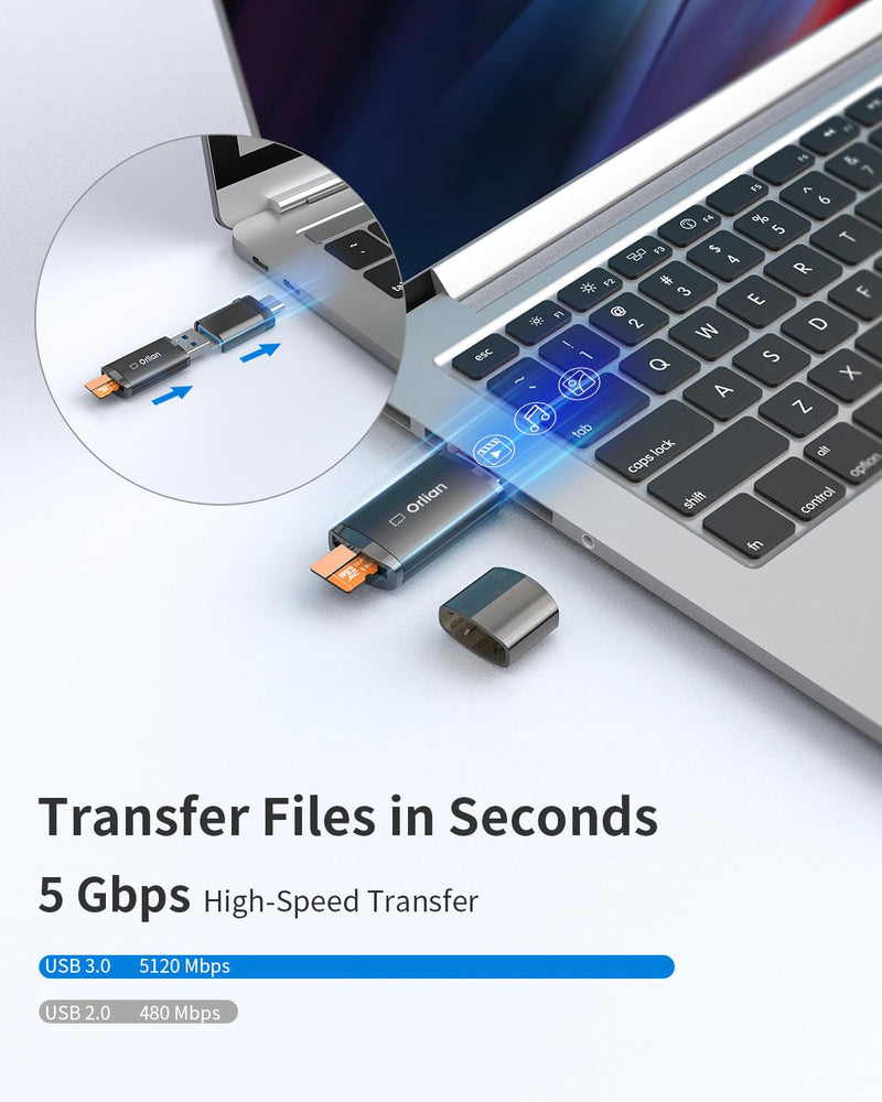 USB 3.0 Micro SD Card Reader, for MicroSD, MicroSDHC, MicroSDXC UHS-I Memory Card, Compatible with Windows, MAC MacBook Pro/Air, iPhone 15 Pro/Max, Android Galaxy and More, Black