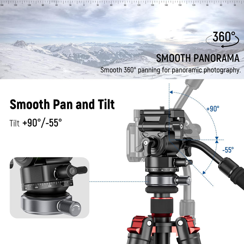 NEEWER Tripod Fluid Head with ±10° Leveling Base (43mm Dia.) Vertical/Horizontal Shooting Switch, Compact Metal Pan Tilt Video Head with Arca QR Plate, Telescopic Handle, Max Load 9.9lb/4.5kg, GM30