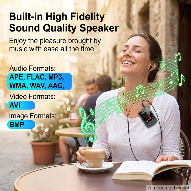 Fohil 64GB MP3 Player with Bluetooth 5.2 and Built-in Clip | HiFi Audio, 128GB TF Card Expansion, FM Radio and Recording, 1.2 oz Compact Design, E-Book Reader and Speaker 64.0 GB