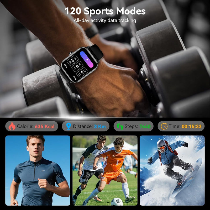 Smart Watch for Men Women, 1.83" HD Touchscreen Fitness Tracker with Bluetooth Calling, 130+ Sports Modes, Heart Rate Sleep Step Monitor, IP68 Waterproof, Compatible with iOS & Android Black