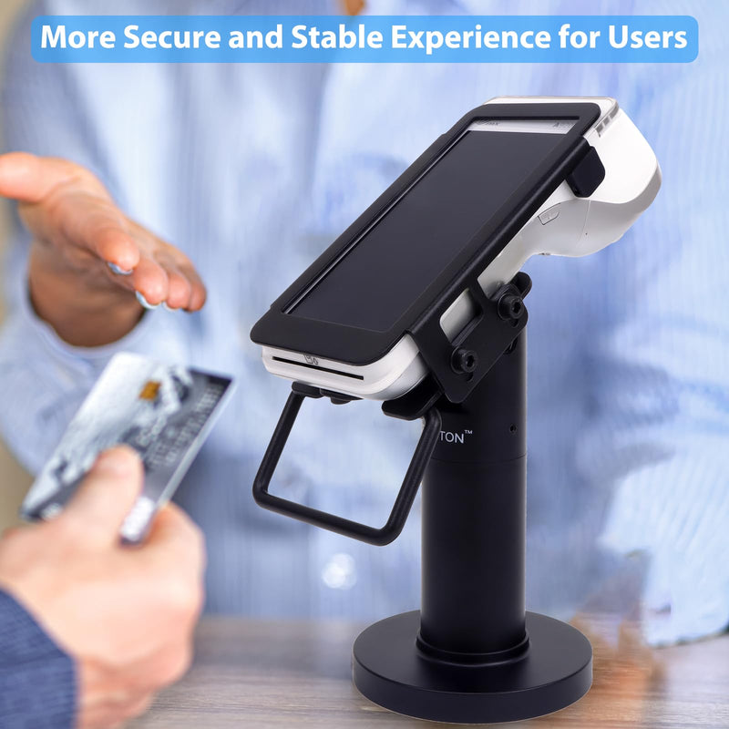 Credit Card Terminal Stand for Pax A920 / A920 Pro, 7" Tall Credit Card Machine Stand, Swivel & Tilt POS Machine Payment Terminal Stand with Fully Wrap Metal Frame, Screw-in & Adhesive,Black