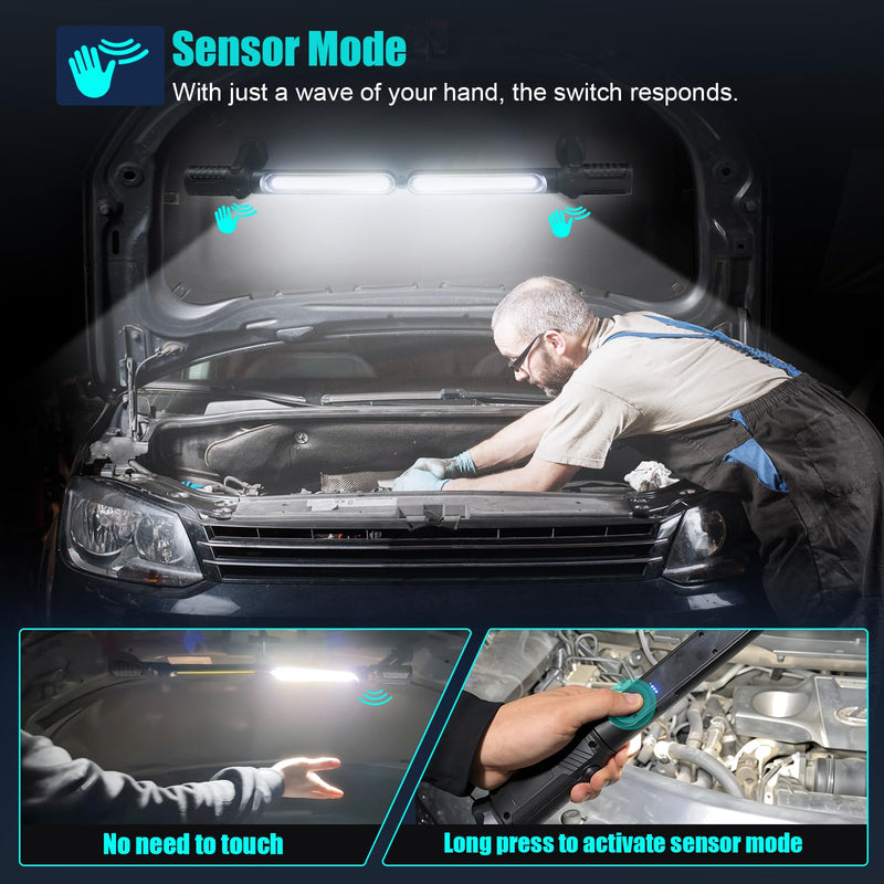 SYLSTAR Mechanic Work Light Bar with Upgraded Sensor Control - 2400LM LED, 4400mAh Rechargeable Underhood Work Light with Hooks & Magnetic Base for Car Repairing, Garage Workshop, Emergency(Black) Black