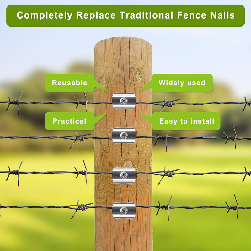 Insaga 304 Stainless Steel Fence Staples for Wire Fencing - Reusable Fence Fasteners Nails Screws for Wire Mesh and Woven Fencing, Farm & Garden Use (50 Pack) 1.6" Screw x 50Pcs