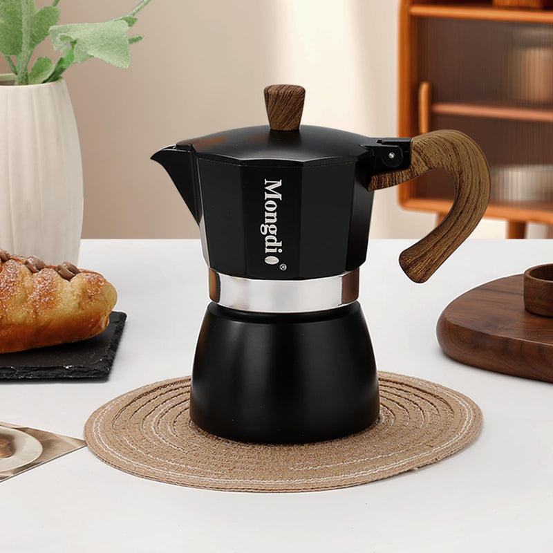 Mongdio Stovetop Espresso Maker Moka Pot, Cuban Coffee Maker Stove top coffee maker Moka Italian Espresso Greca Coffee Maker Brewer Percolator, 6 Espresso Cups, 10 oz - Black 6 cup