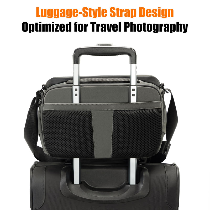 Compact Camera Bag Sling, Padded Photography Case Crossbody forTravel | with Luggage Strap For Canon, Nikon, Sony, Fuji DSLR/SLR/Mirrorless Cameras, Lens(Dark Gray) Dark Grey Medium