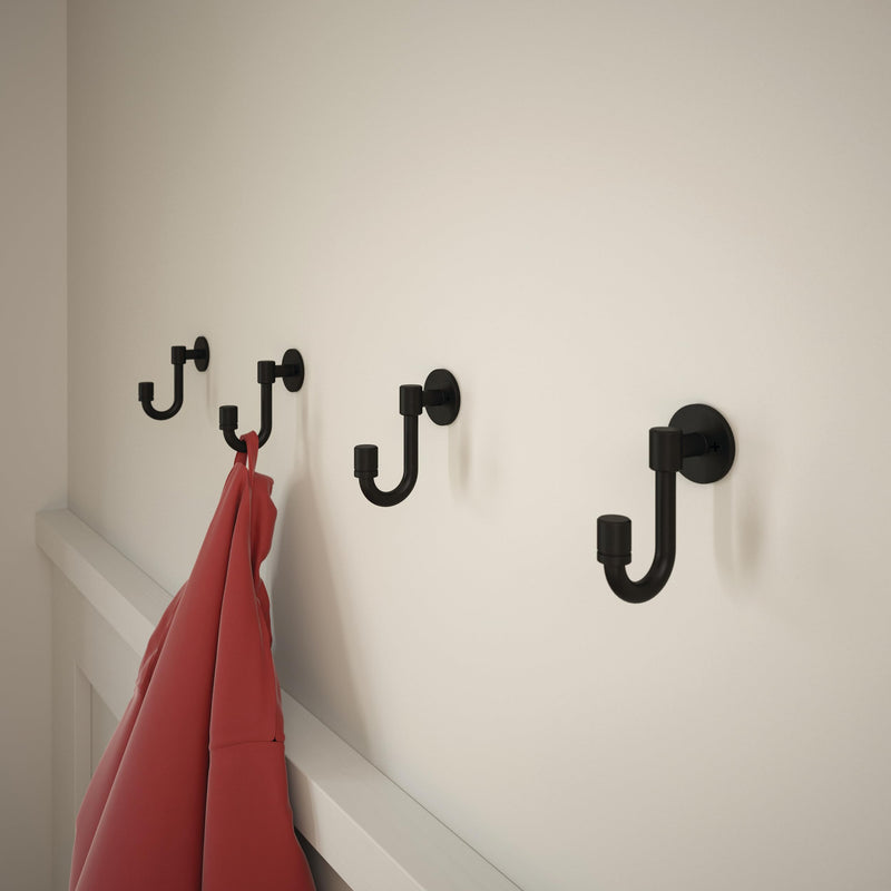 Franklin Brass Bar (4-Pack) Single Wall Hooks 1-Prong Coat/Hat Matte Black for Mounted Hanging Hanger Backpack, Purse, Bag, Towel Organization Decorative B47246K-FB-C