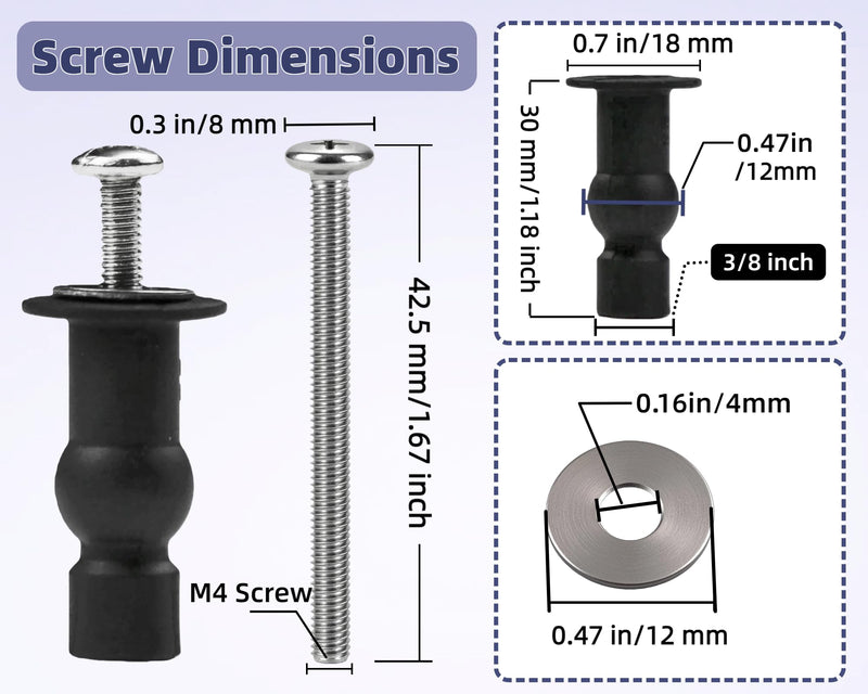 3/8" Dia Toilet Seat Screws Replacement Kit for Select Kohler One-Piece Toilet - Top Mount Hinges Toilet Bolts with Rubber Anchor Nuts, Compatible with Kohler Toilet Seat Parts K-84999 & K-85040-4PC Special styles fit 10-12mm holes
