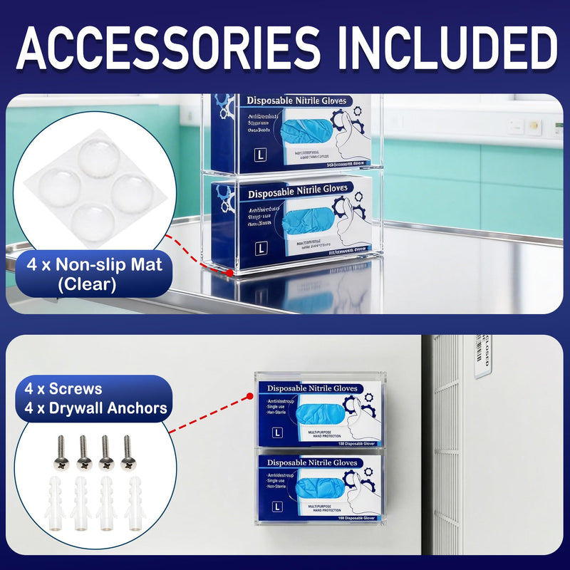 SEANADO Glove Box Holder Wall Mount Glove Dispenser - 2-Compartment Disposable Glove Holder Organizer for Medical, Kitchen Latex Glove Box Organizer 10 x 10.63 x 3.54 Inches