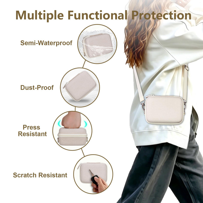 XANAD Hard Case for Sony ZV-E10,ZV-1F/Canon PowerShot G7X Mark III II,Cream | Travel Cases for Sony RX100 VII VI V IV III II/KODAK PIXPRO WPZ2,C1 4K Digital Camera,Small Compact Bag with Shoulder Strap Cream