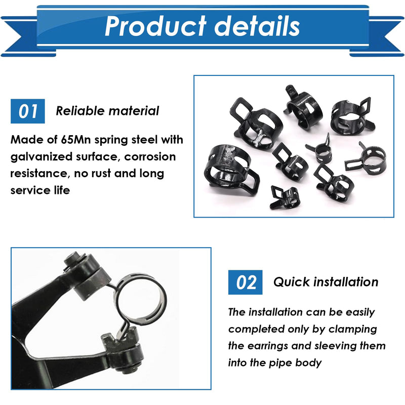72Pcs Spring Hose Clamps Fuel Line Silicone Vacuum Hose Low Pressure Air Clamps & Sleeving Automotive Replacement Fastener Assortment Kit 6 Sizes (7mm 10mm 11mm 14mm 16mm 18mm) Black 72Pcs Spring Clamps