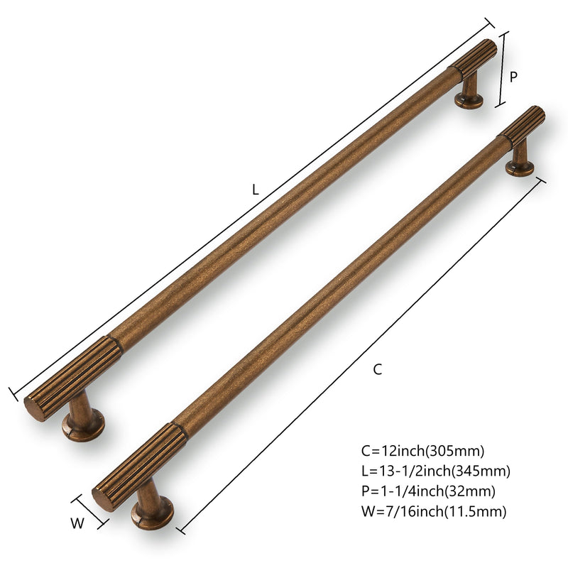 2 Pack 12 Inch(305mm) Hole Center Antique Brass Cabinet pulls Kitchen Handles Solid Heavy Duty Cabinet Pull Kitchen Hardware 12 Inch(305mm)Hole Center 2