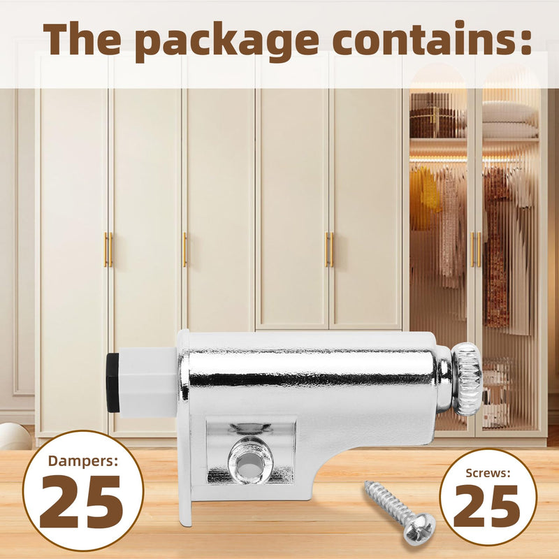 25 Pcs Soft Close Cabinet Door Damper, Soft Close Dampers for Cabinet Doors/Wardrobe/Kitchen/Bookcases, Hydraulic Cabinet Buffer Damper, Silent Door Closing, with self-Closing Mechanism 25-PACK