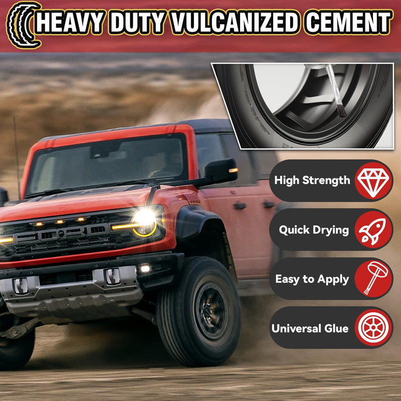 Chemical Vulcanizing Cement, Clear Tire Repair Glue, All Purpose Rubber Cement, Heavy Duty Tire Patch Kit with Brush Top Can for Car, Motorcycle, Bike, 8.5Oz 8.5FL.Oz