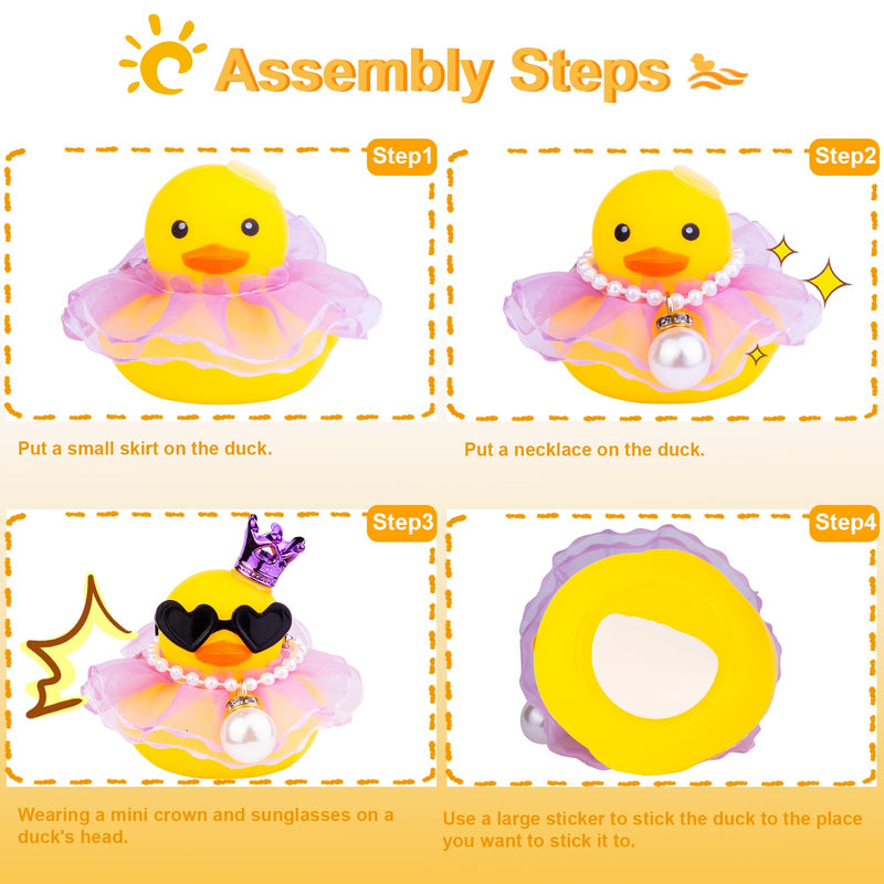 Rubber Duck Car Dashboard Decoration, Duck Car Ornament with Mini Crown Skirt Necklace Glasses for Cute Car Accessories, CF038A A1-purple Skirt-yellow