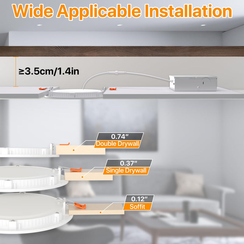 ORALUCE LED Recessed Lighting 6 Inch with Junction Box, 2 Pack | Ultra-Thin,5CCT 2700K/3000K/4000K/5000K/6500K,CRI90+,12W 100W Eqv 1050LM Canless Downlight for Kitchen Living Room