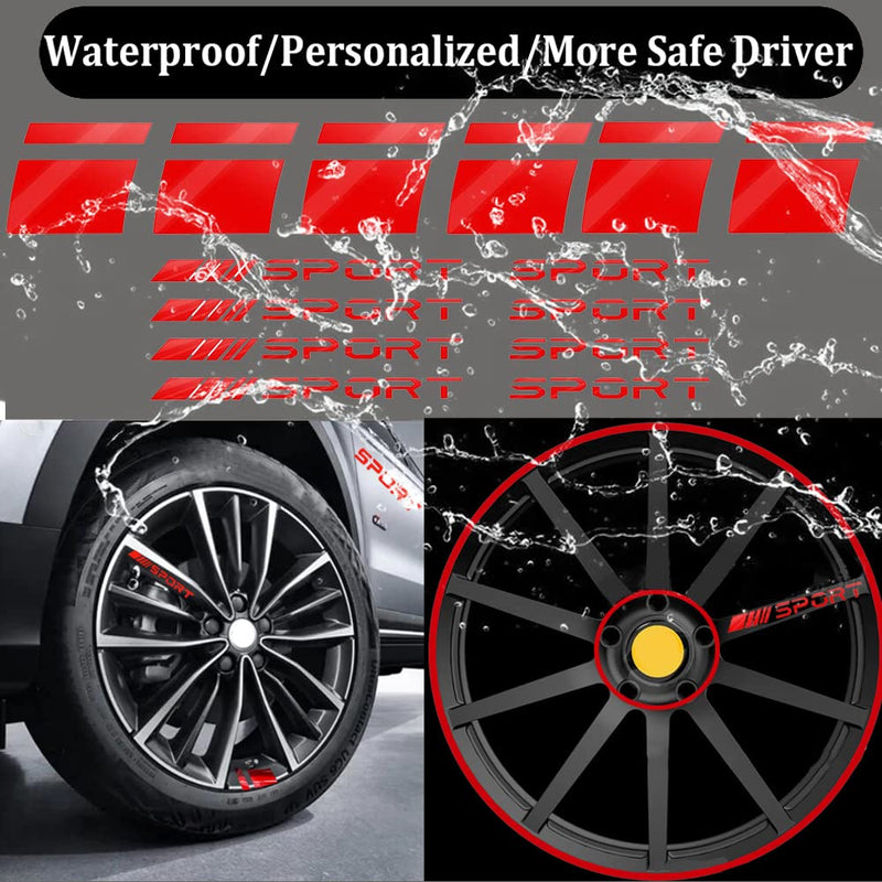 Pincuttee 14pcs Car Decal Stickers,Wheel Rim Decal Sticker,Sport Logo Reflective Stickers,Sport Emblem Car Rear Bumper Sticker,Rear Mirror Decals for All Vehicles(Red,14PCS) Red