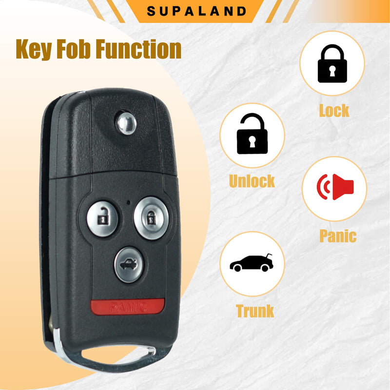 SUPALAND Key Fob Replacement Fits for Acura MDX RDX 2007-2013 Car Keyless Entry Remote Control Flip Key N5F0602A1A 35111-STX-326 4 Button (Set of 2)